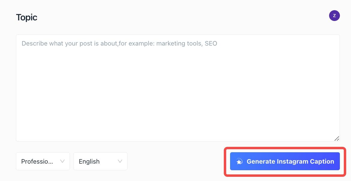Click "Generate Instagram Caption "