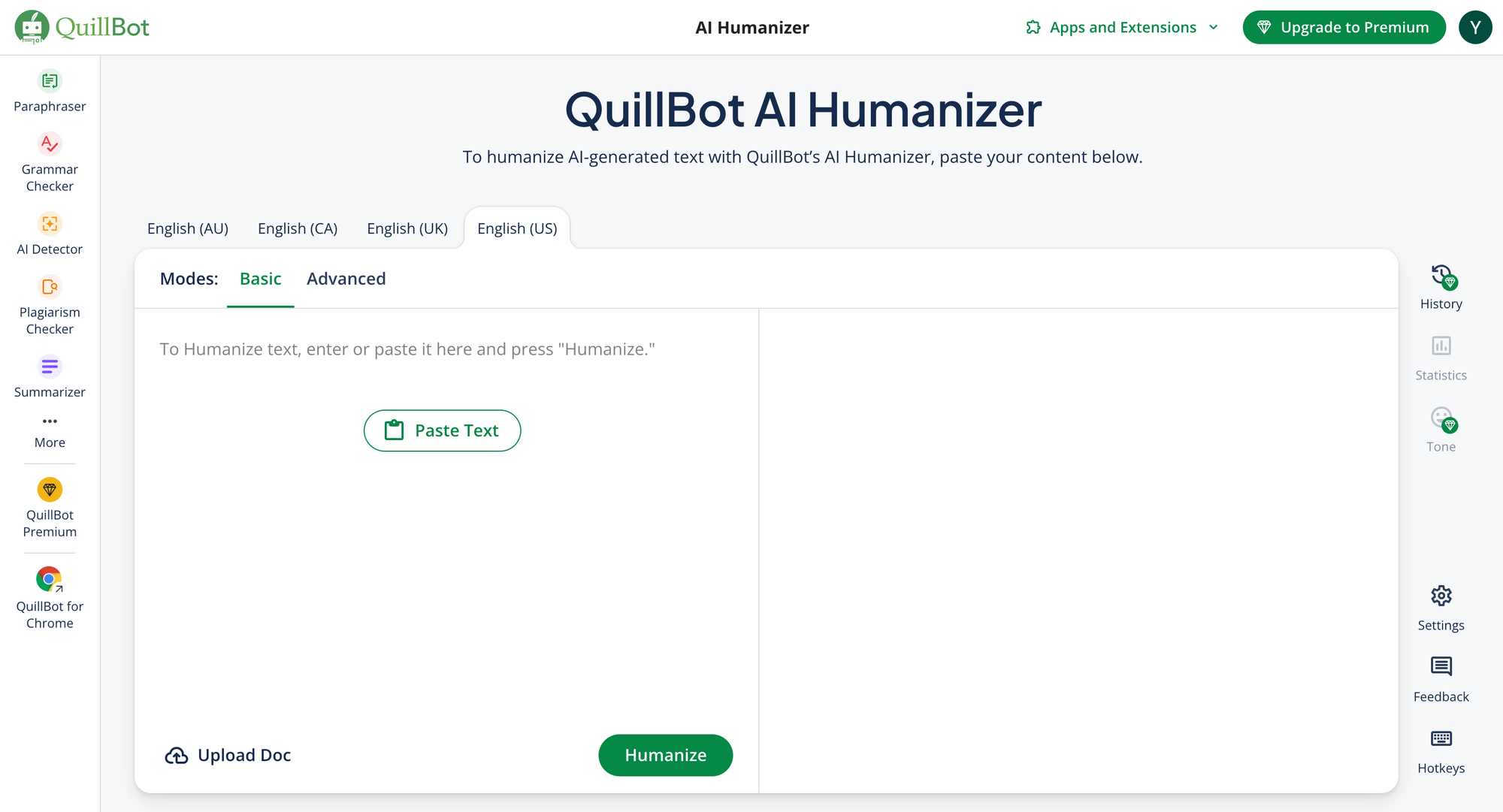Interface of QuillBot