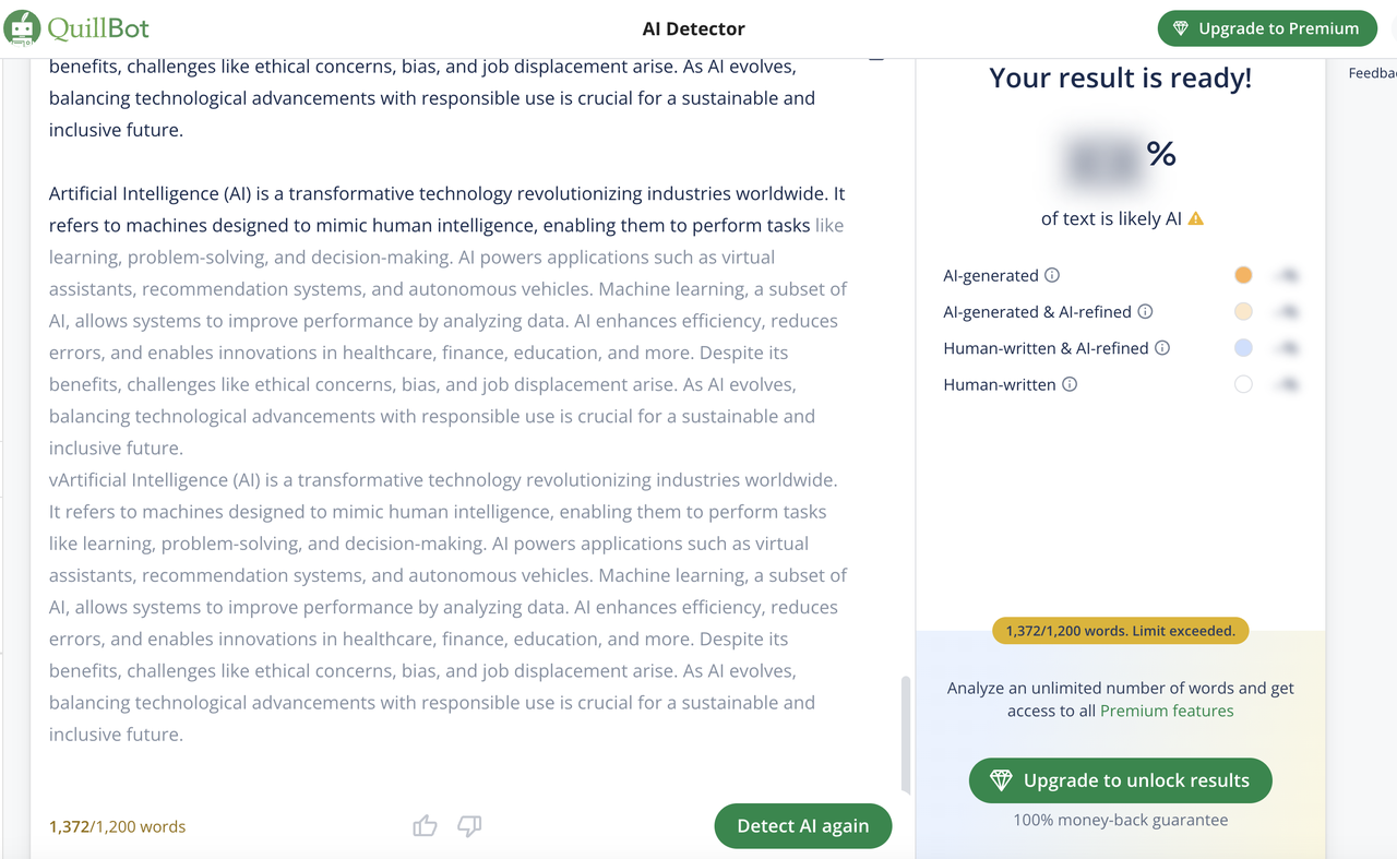 Quillbot-AI detecting