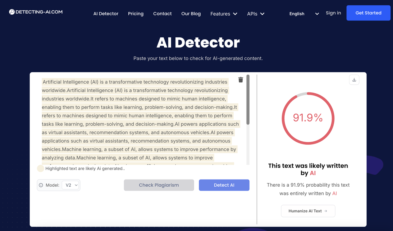 Detecting AI - AI Detector