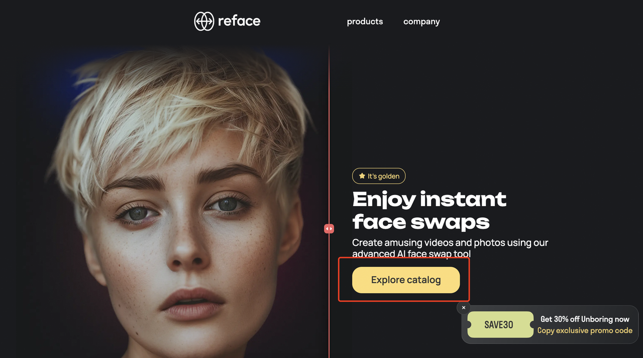 The homepage of Reface